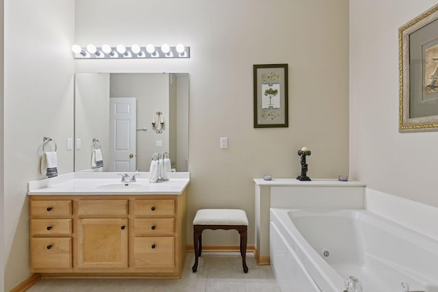 2014 Stahlke Way, Chaska, MN 55318 - full bathroom with a tub with jets, vanity, and tile patterned floors