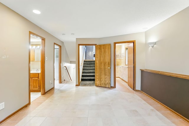 382 Tuttle Dr, Hastings, MN 55033 - spare room with stairway, recessed lighting, and light tile patterned flooring
