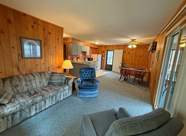 34243 County Highway 46, Park Rapids, MN 56470 - carpeted living room with wooden walls and ceiling fan