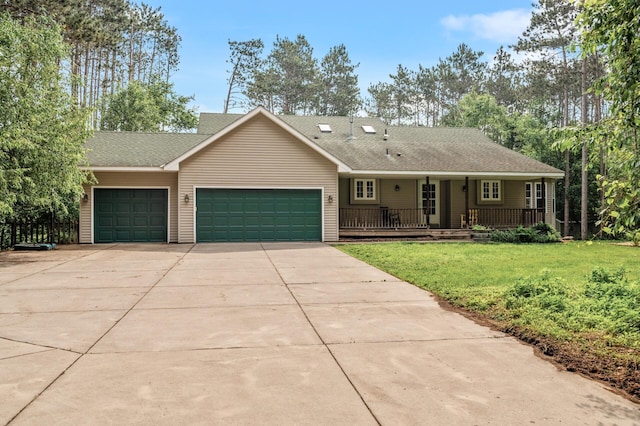 17121 Variolite St NW, Ramsey, MN 55303 - ranch-style home featuring a garage, concrete driveway, a front lawn, covered porch, and roof with shingles