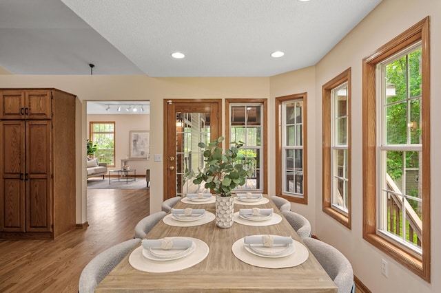 17121 Variolite St NW, Ramsey, MN 55303 - dining area with light wood-type flooring, recessed lighting, and a textured ceiling