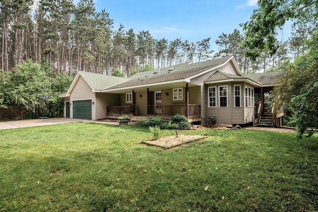 17121 Variolite St NW, Ramsey, MN 55303 - ranch-style home with a garage, driveway, a front lawn, a wooden deck, and roof with shingles