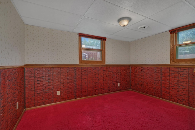 808 17th St SW, Willmar, MN 56201 - empty room with plenty of natural light, wainscoting, carpet, and a paneled ceiling