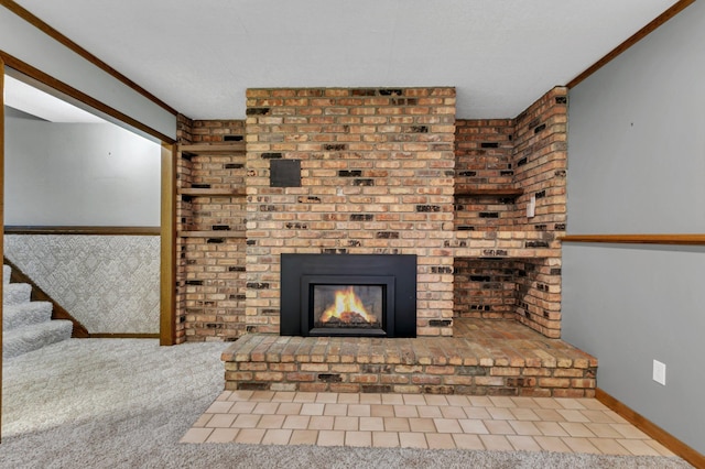 808 17th St SW, Willmar, MN 56201 - unfurnished living room with a fireplace and carpet floors