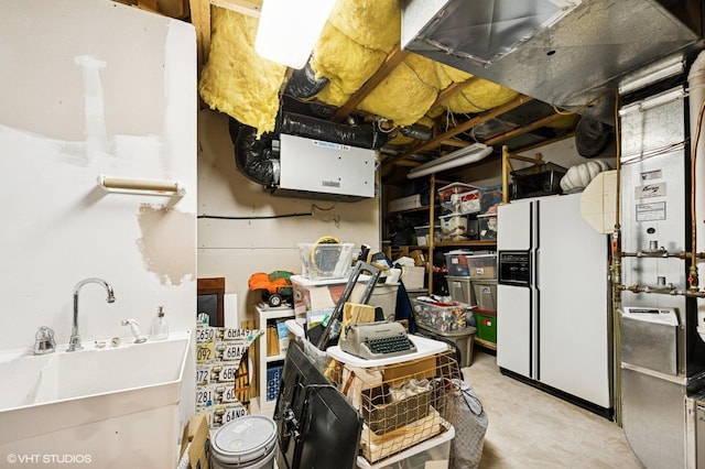 820 Vineland Ct, Chanhassen, MN 55317 - unfinished basement featuring white fridge with ice dispenser and a sink