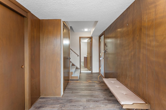 354 Edith Dr W, Saint Paul, MN 55118 - hallway featuring a textured ceiling, wood finished floors, and stairway