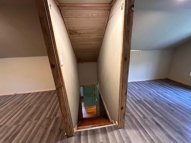 4623 Salo Rd, Waasa Twp, MN 55732 - staircase featuring wood finished floors and lofted ceiling