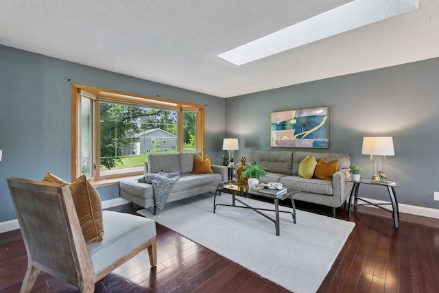 9700 265th St, Elko New Market, MN 55020 - living room with a skylight, dark wood-style floors, and a textured ceiling
