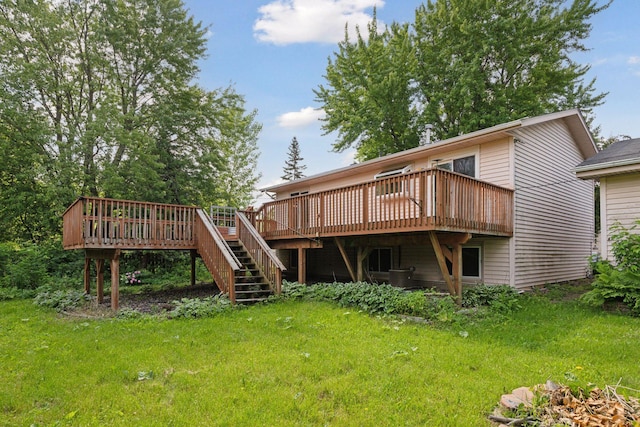 9700 265th St, Elko New Market, MN 55020 - rear view of property with a wooden deck, a yard, and stairway