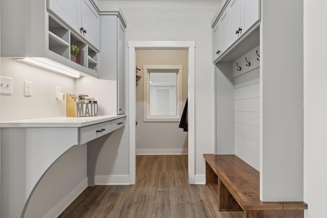 14217 Packard St NE, Ham Lake, MN 55304 - mudroom featuring dark wood-style floors and baseboards