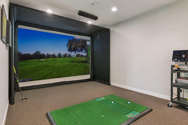 14217 Packard St NE, Ham Lake, MN 55304 - recreation room featuring carpet floors, recessed lighting, and golf simulator