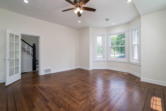 121 Hickory St, Chaska, MN 55318 - empty room featuring a ceiling fan, stairway, and recessed lighting