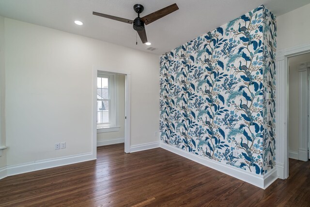 121 Hickory St, Chaska, MN 55318 - unfurnished room with ceiling fan, wood finished floors, and recessed lighting