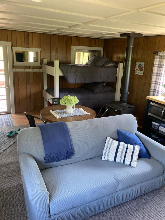 TBD Thompson Forest Rd, Roseau, MN 56751 - carpeted living room with wood walls
