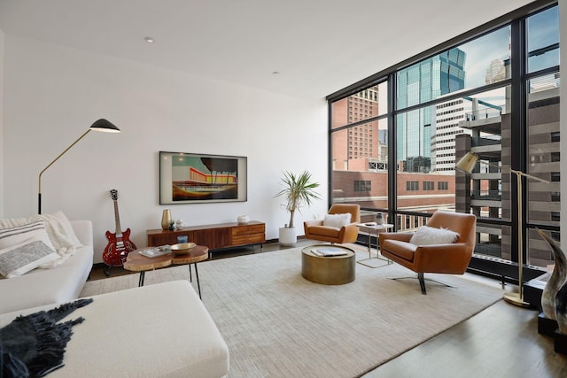 201 11th St Unit 530, Minneapolis, MN 55403 - living area featuring a wall of windows, wood finished floors, and a city view