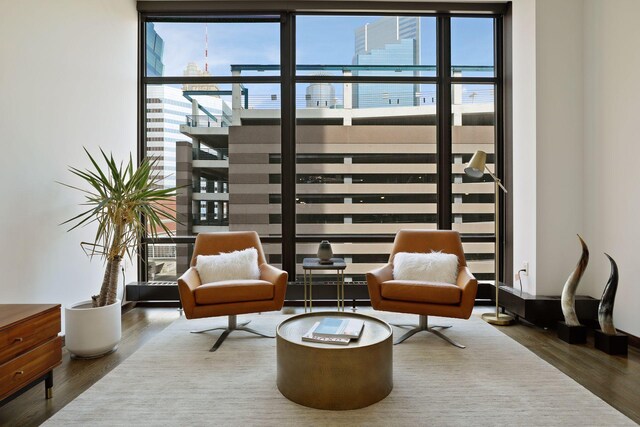 201 11th St Unit 530, Minneapolis, MN 55403 - living area featuring wood finished floors and a wall of windows
