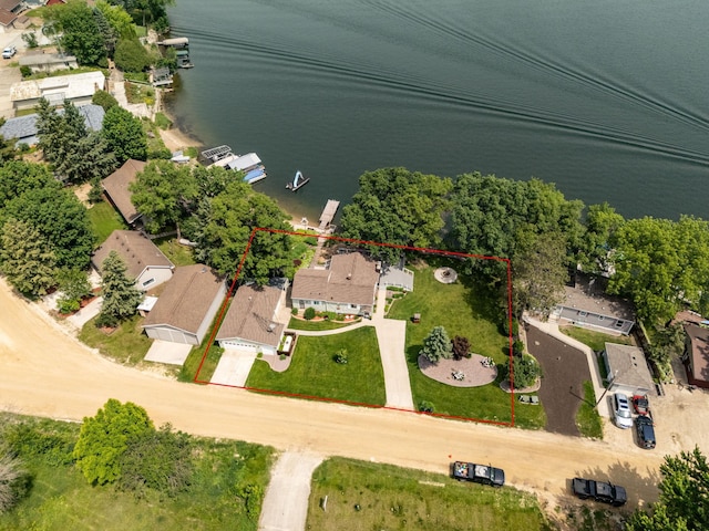 40536 Ryans Bay Rd, Zumbro Twp, MN 55991 - aerial perspective of suburban area featuring property boundaries highlighted and a large body of water