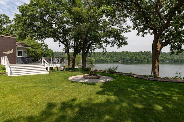 40536 Ryans Bay Rd, Zumbro Twp, MN 55991 - view of green lawn with a deck with water view and a forest view
