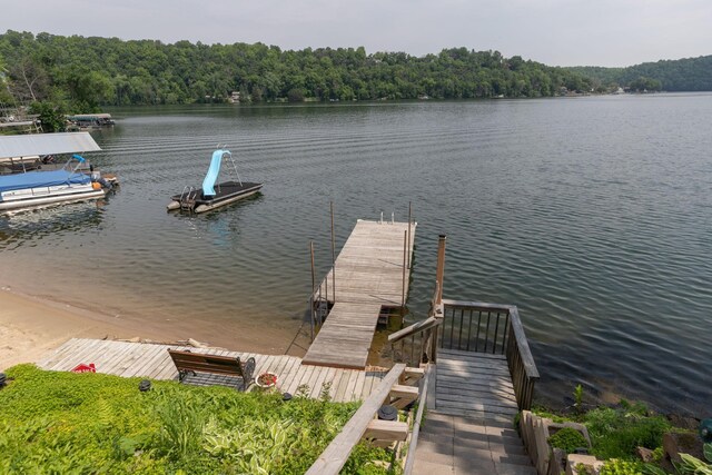 40536 Ryans Bay Rd, Zumbro Twp, MN 55991 - dock area with a water view and a forest view