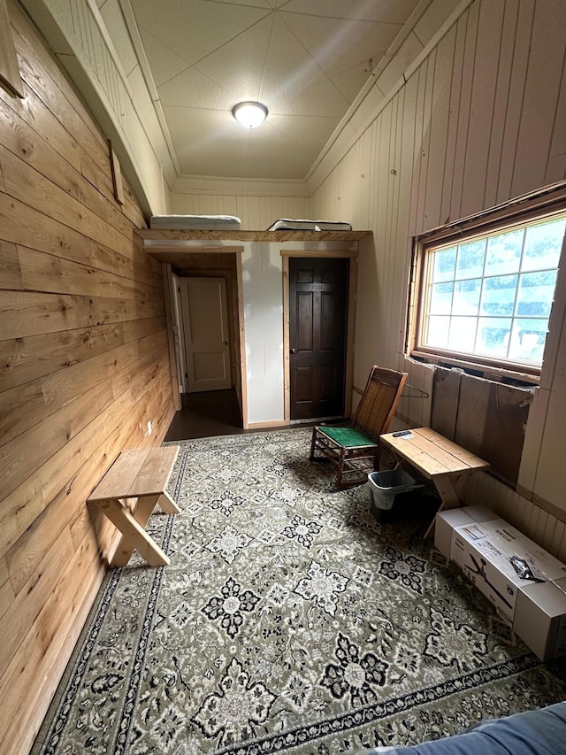 200 Park Ave, Williams, MN 56686 - corridor with wood walls, tile patterned flooring, and crown molding