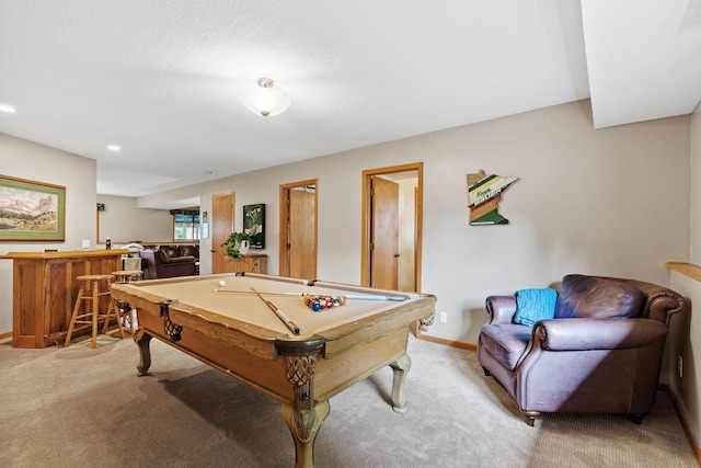 13048 Jay St NW, Coon Rapids, MN 55448 - playroom featuring wet bar, light carpet, pool table, and recessed lighting