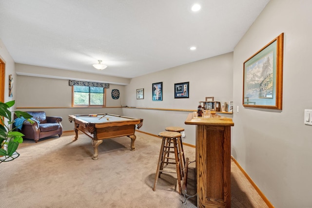 13048 Jay St NW, Coon Rapids, MN 55448 - rec room featuring carpet floors, pool table, a dry bar, and recessed lighting