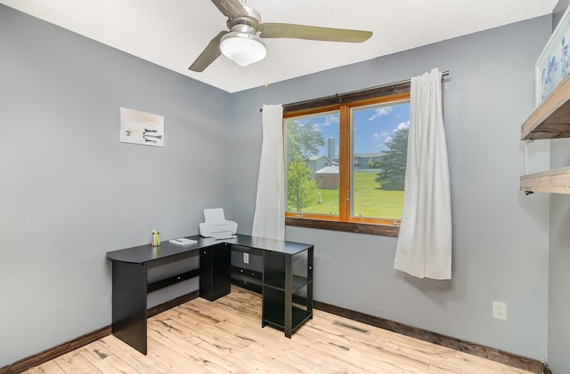 204 Sidney St E, Morristown, MN 55052 - office area featuring wood finished floors and a ceiling fan
