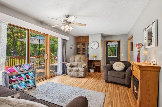 2796 269th Ave NE, Isanti, MN 55040 - living room featuring ceiling fan, light wood finished floors, and a textured ceiling