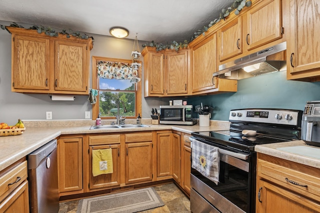 2796 269th Ave NE, Isanti, MN 55040 - kitchen with stainless steel appliances, under cabinet range hood, light countertops, and stone finish flooring