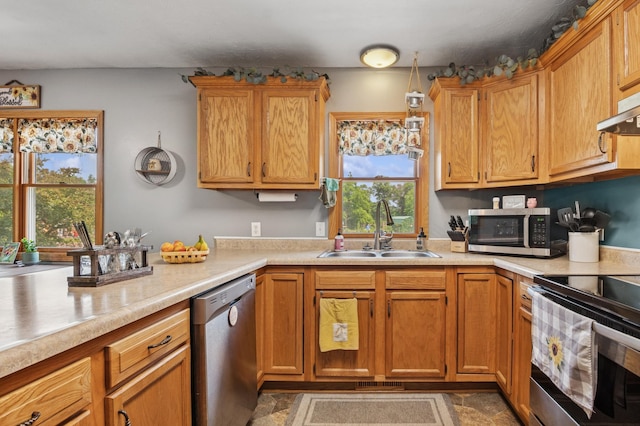 2796 269th Ave NE, Isanti, MN 55040 - kitchen featuring appliances with stainless steel finishes, light countertops, under cabinet range hood, and a peninsula