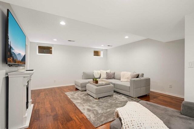 5713 Duncan Ln, Edina, MN 55436 - living room with dark wood-style flooring and recessed lighting