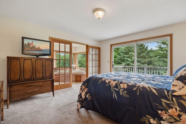 2771 County Line Ave, Osceola, WI 54020 - carpeted bedroom with access to exterior, a textured ceiling, and ensuite bathroom