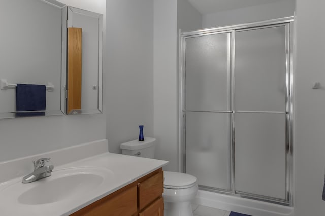 18566 Gladstone Blvd N, Maple Grove, MN 55311 - full bath featuring vanity, a shower stall, and tile patterned flooring
