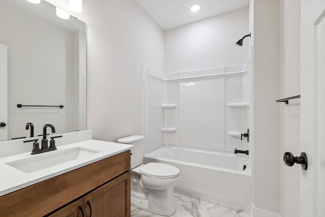 10180 Shadyview Ln N, Maple Grove, MN 55311 - full bath featuring marble look tile flooring, vanity, shower / bath combination, and recessed lighting
