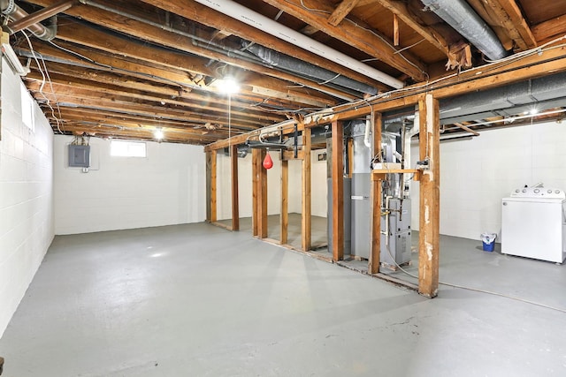 1115 3rd St NW, Faribault, MN 55021 - below grade area with washer / clothes dryer, electric panel, concrete block wall, and heating unit