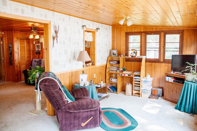 29042 County Road 4, Breezy Point, MN 56472 - office with carpet, wooden ceiling, wooden walls, and ceiling fan