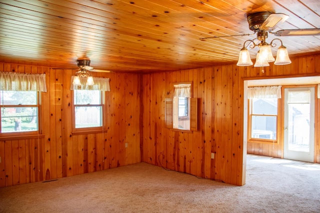 29042 County Road 4, Breezy Point, MN 56472 - spare room with ceiling fan, plenty of natural light, carpet, wooden ceiling, and wooden walls