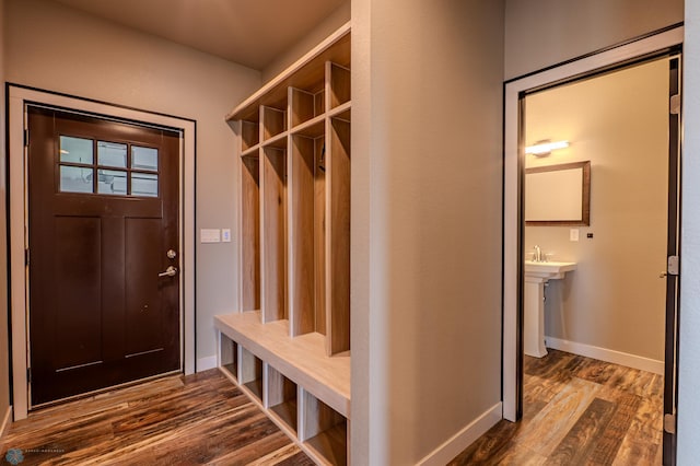 3405 4th St E, West Fargo, ND 58078 - mudroom featuring dark wood finished floors and baseboards