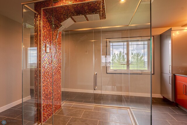 3405 4th St E, West Fargo, ND 58078 - full bathroom with a stall shower, tile patterned flooring, and vanity