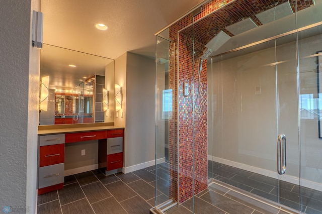 3405 4th St E, West Fargo, ND 58078 - full bath with vanity, a stall shower, recessed lighting, and tile patterned flooring