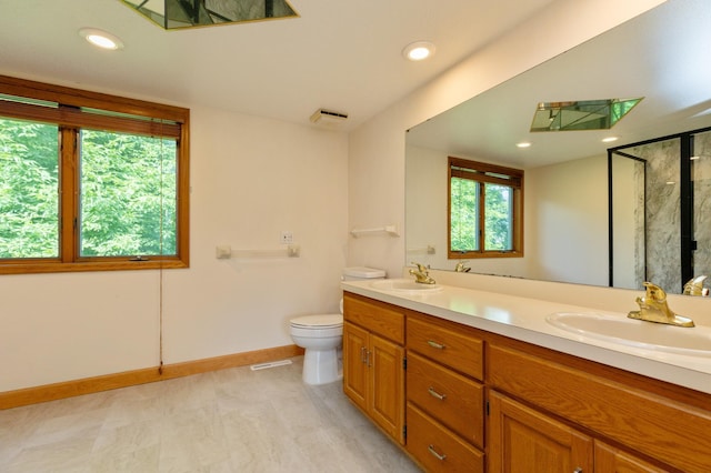 14500 Raleigh Ave, Savage, MN 55378 - full bath featuring a marble finish shower, double vanity, healthy amount of natural light, and recessed lighting