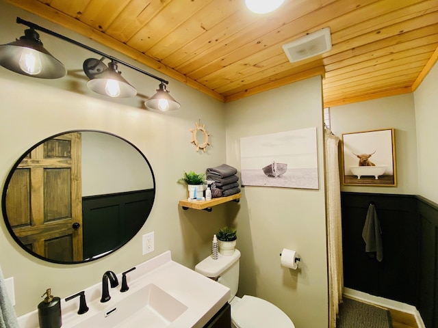 N14220 Island View Rd, Minong, WI 54859 - full bathroom with wood ceiling, a shower with shower curtain, and vanity