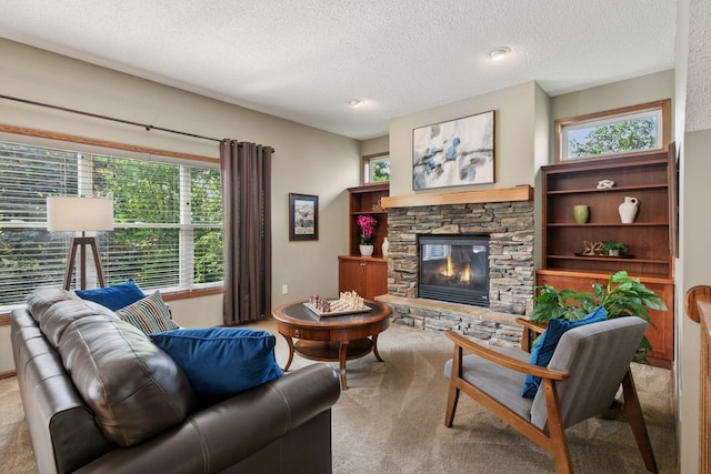 14896 Brenner Ct, Rosemount, MN 55068 - carpeted living room with a fireplace and a textured ceiling