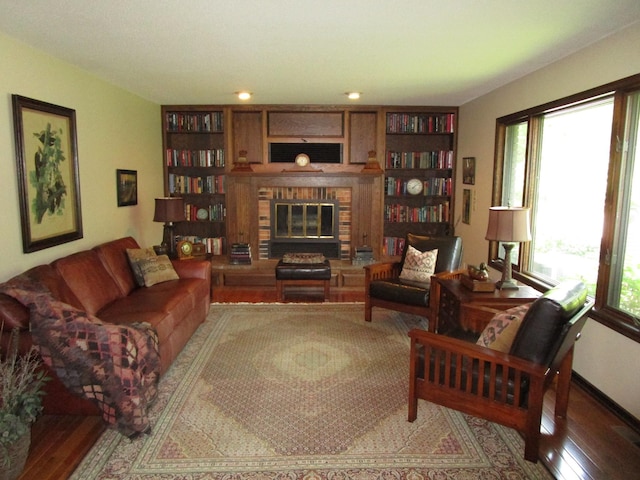 4523 Waville Rd NE, Bemidji, MN 56601 - living room featuring a fireplace, wood finished floors, and recessed lighting