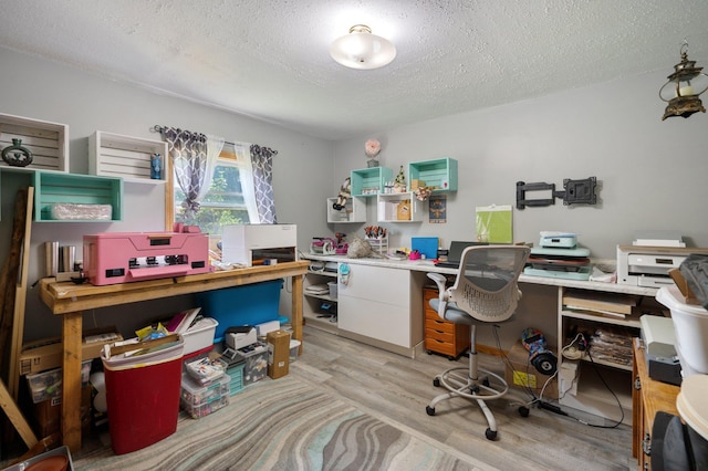 8241 120th St, Bogus Brook Twp, MN 56353 - home office with light wood-type flooring and a textured ceiling