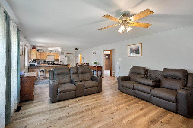 8241 120th St, Bogus Brook Twp, MN 56353 - living room with light wood-style flooring and ceiling fan