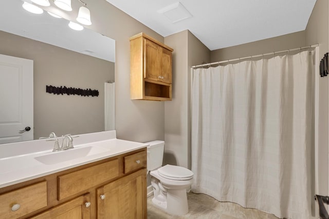 bathroom with vanity and curtained shower