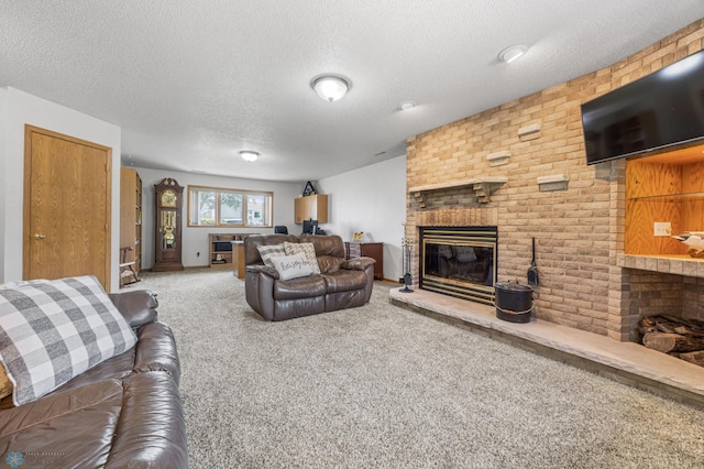 2819 33rd St S, Fargo, ND 58103 - carpeted living area featuring a brick fireplace and a textured ceiling