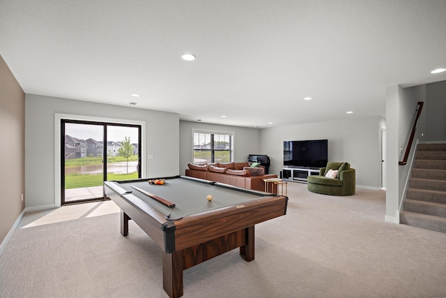 4805 Comstock Ln N, Plymouth, MN 55446 - rec room with light colored carpet, billiards table, and recessed lighting