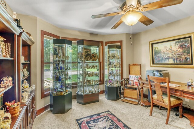53245 Sunrise Ln, Park Rapids, MN 56470 - office area featuring a ceiling fan and carpet flooring